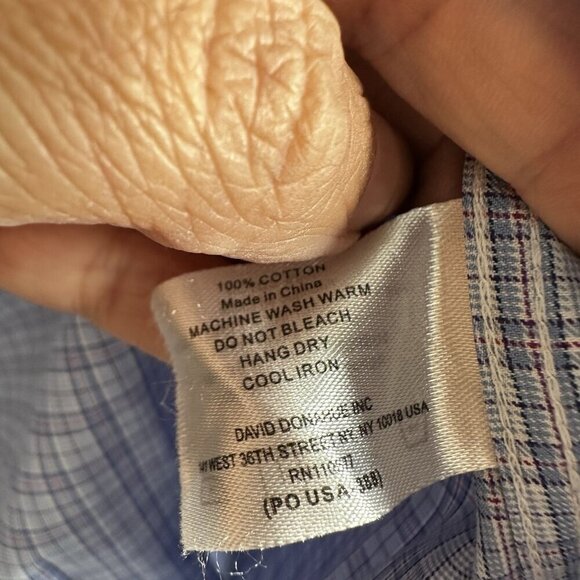 David Donahue Shirt Mens Sz 16 32/33 Blue Plaid Check Button Down Collared Shirt - Picture 8 of 13